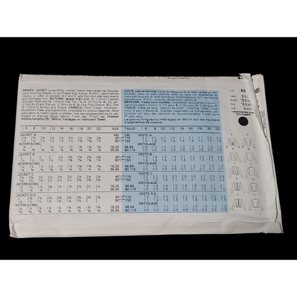 Vtg BUTTERICK 80s Pattern 4474 Womens Size 6-8-10 Loose Fitting Jackets Sewing - Picture 4 of 7